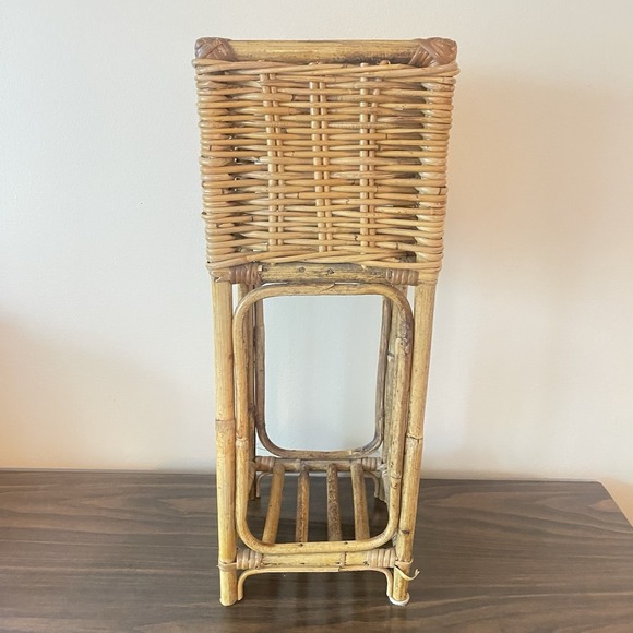 Vintage Art Nouveau Molded Rattan Burnt Bamboo Square Plant Stand Table MCM Boho - Picture 7 of 9
